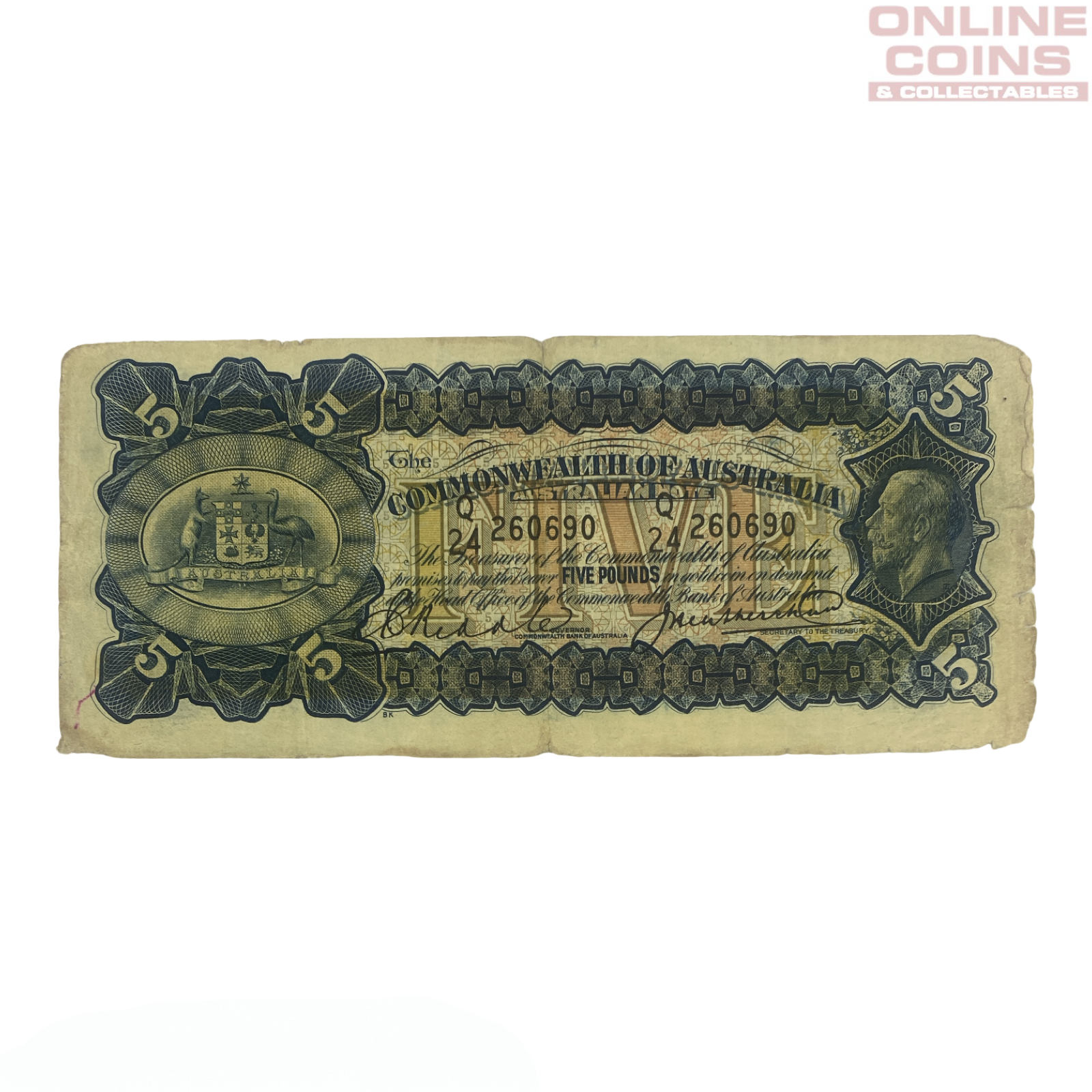 1927 Riddle Heathershaw Five Pound Note - Good Grade